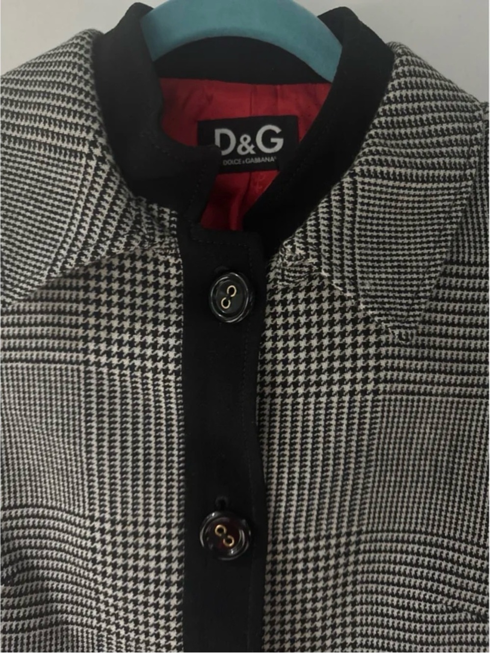 D&G Black and Red Houndstooth Coat with Red D&G logo Lining, Size IT 40
